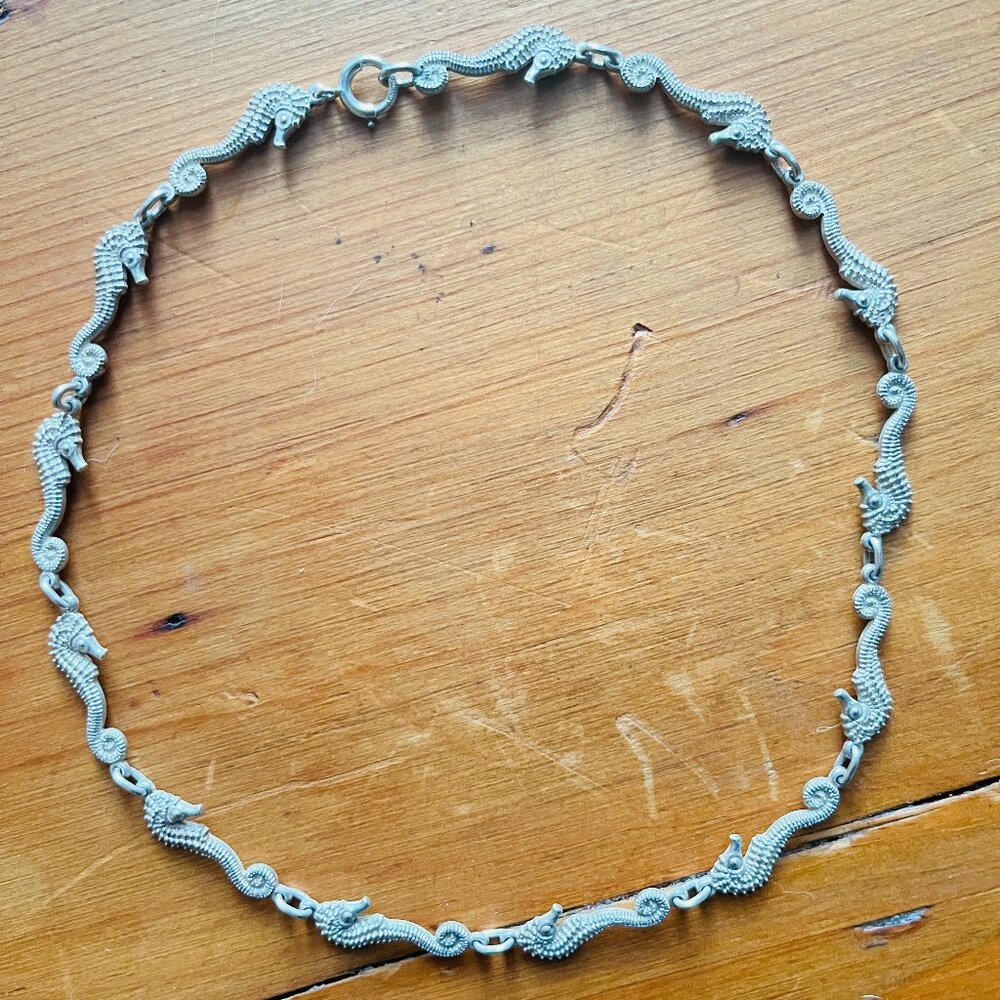 Carl Schon signed Sterling Silver Seahorse Art Deco Choker Necklace 1920-1930